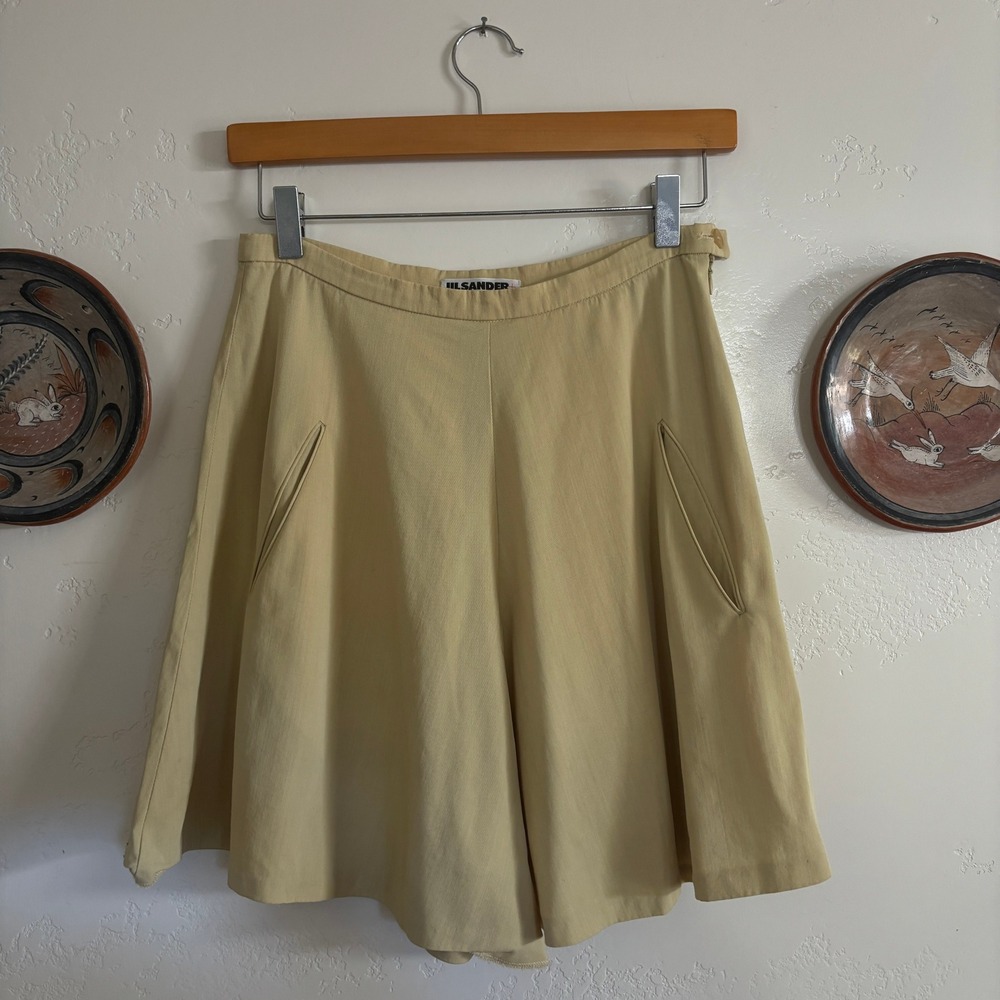 90s Jil Sander Yellow Culotte Women's Wool Blend Shorts